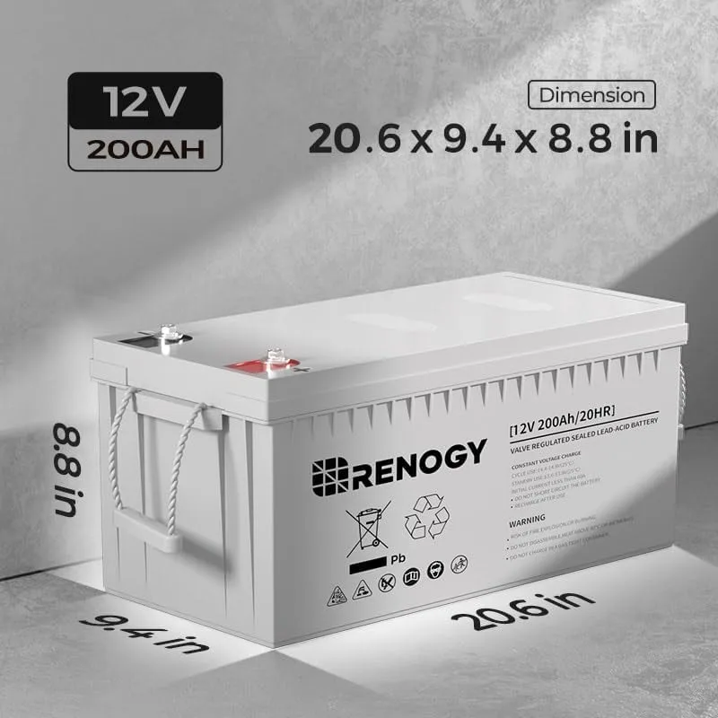 Deep Cycle AGM Battery 12 Volt 200Ah, 3% Self-Discharge Rate, 2000A Max Discharge Current, Safe Charge Most