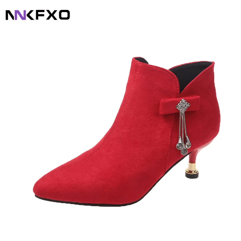 

2023 Women New Fashion Flock Ankel Boots Female Autumn Winter Comfortable Versatile Short Boots Rhinestone Accessory Boots QB305