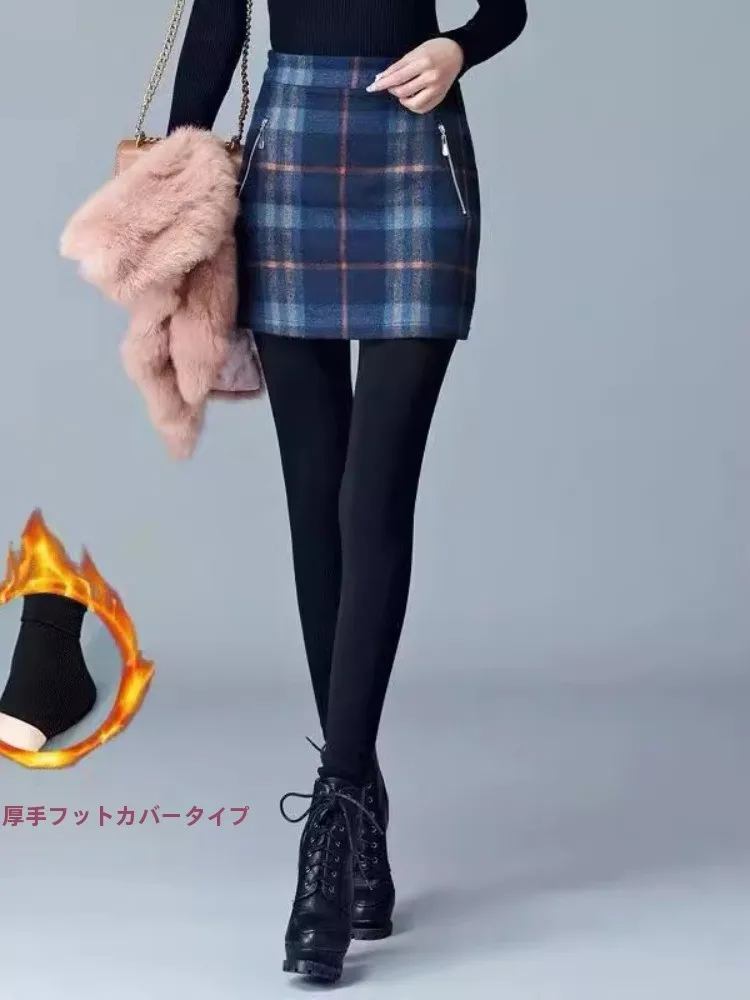 thiened-fce-autumn-winter-women's-base-layer-pants-fake-two-piece-design-foot-long-sos-inteated-warm-skirt-pants