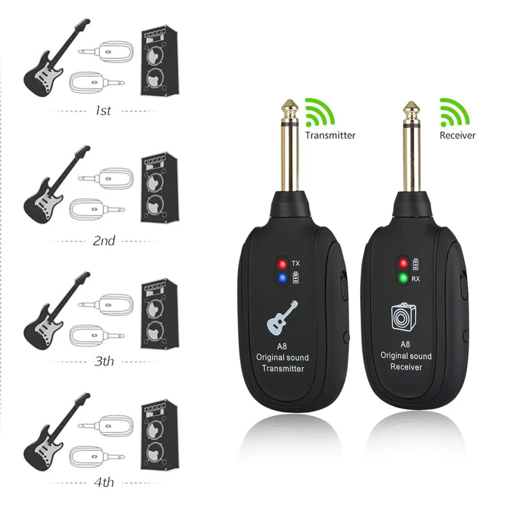 UHF Guitar Wireless System Transmitter Receiver Built-in Rechargeable wireless guitar transmitter