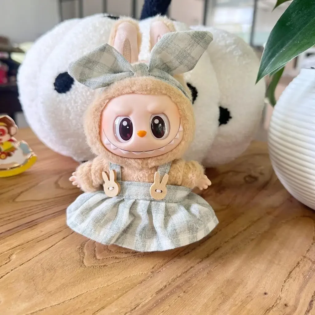 Mini Plüsch Puppe Kleidung Outfit Zubehör Für Labubu Idol V1 V2 sitzende party Candy karierten rock stirnband set Kleidung Geschenk