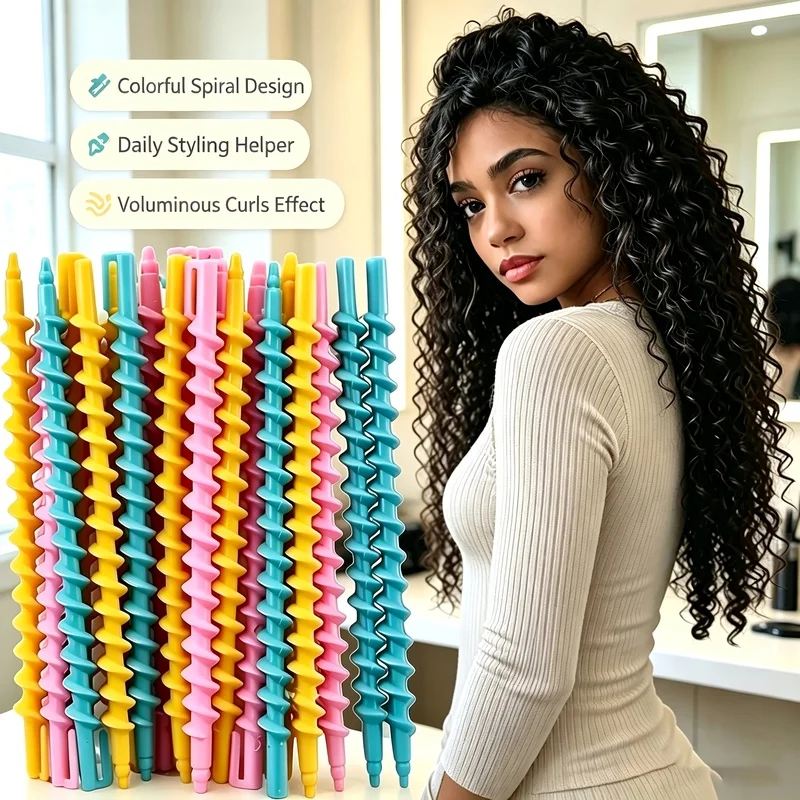 13Pcs Mixed Color Spiral Hair Curlers, Random Color Heat Resistant Plastic Wave Hair Styling Tool for Home Salon DIY