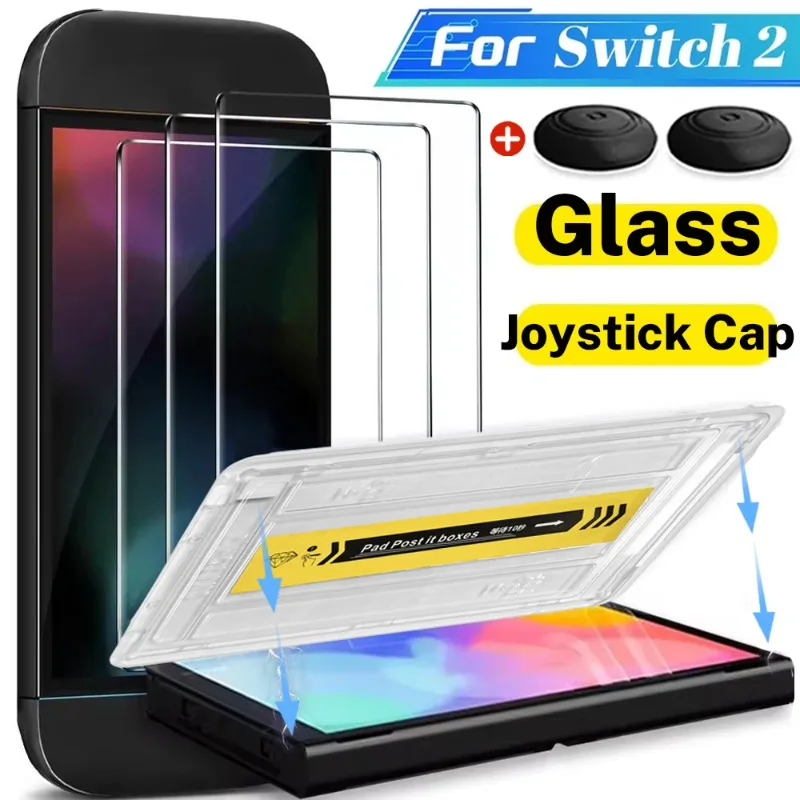Easy Installation Screen Protector for Nintendo Switch 2 Game Console HD Tempered Glass Anti-Scratch Films with Joystick Caps