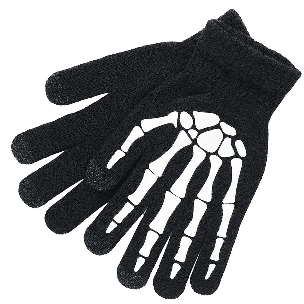 

1Pair Halloween Skull Bone Gloves Glow Dark Pattern Cycling Riding Party Warm Gloves Warming-Keeping Glove