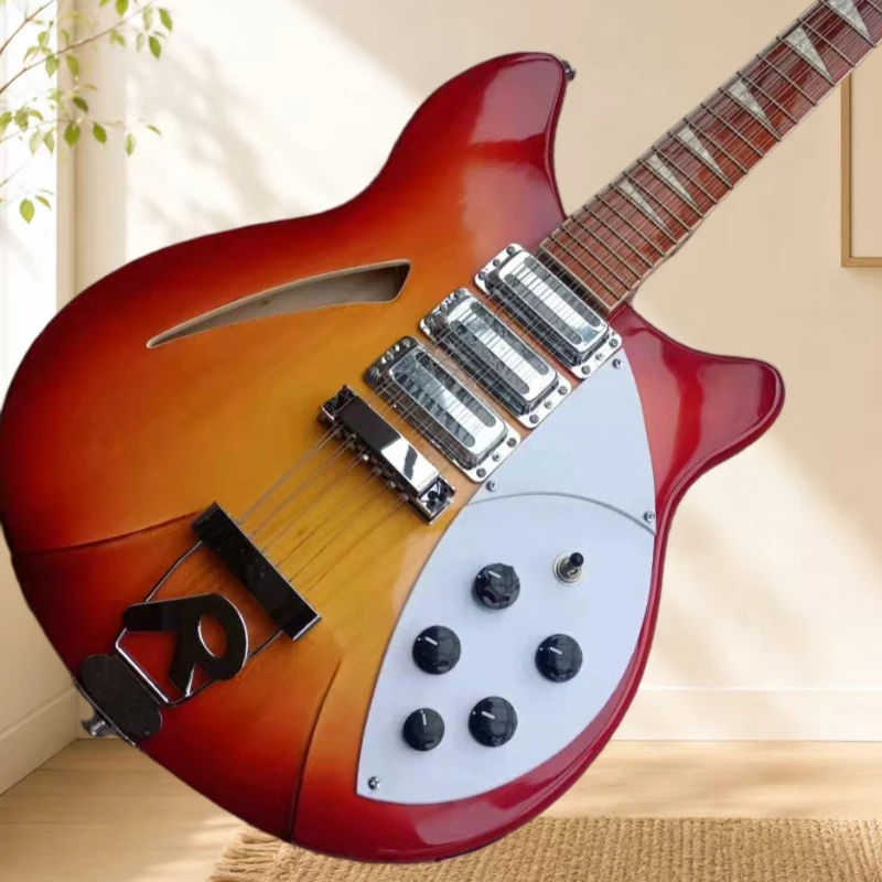 White Protective Plate 360 Electric Guitar Mahogany Body Asymmetric Semi Hollow Piano Body R-type Fixed String System Beginner