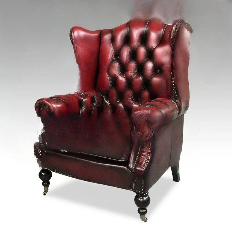 American leather sofa, single imported top layer cowhide polished color oil wax leather retro red living room tiger chair