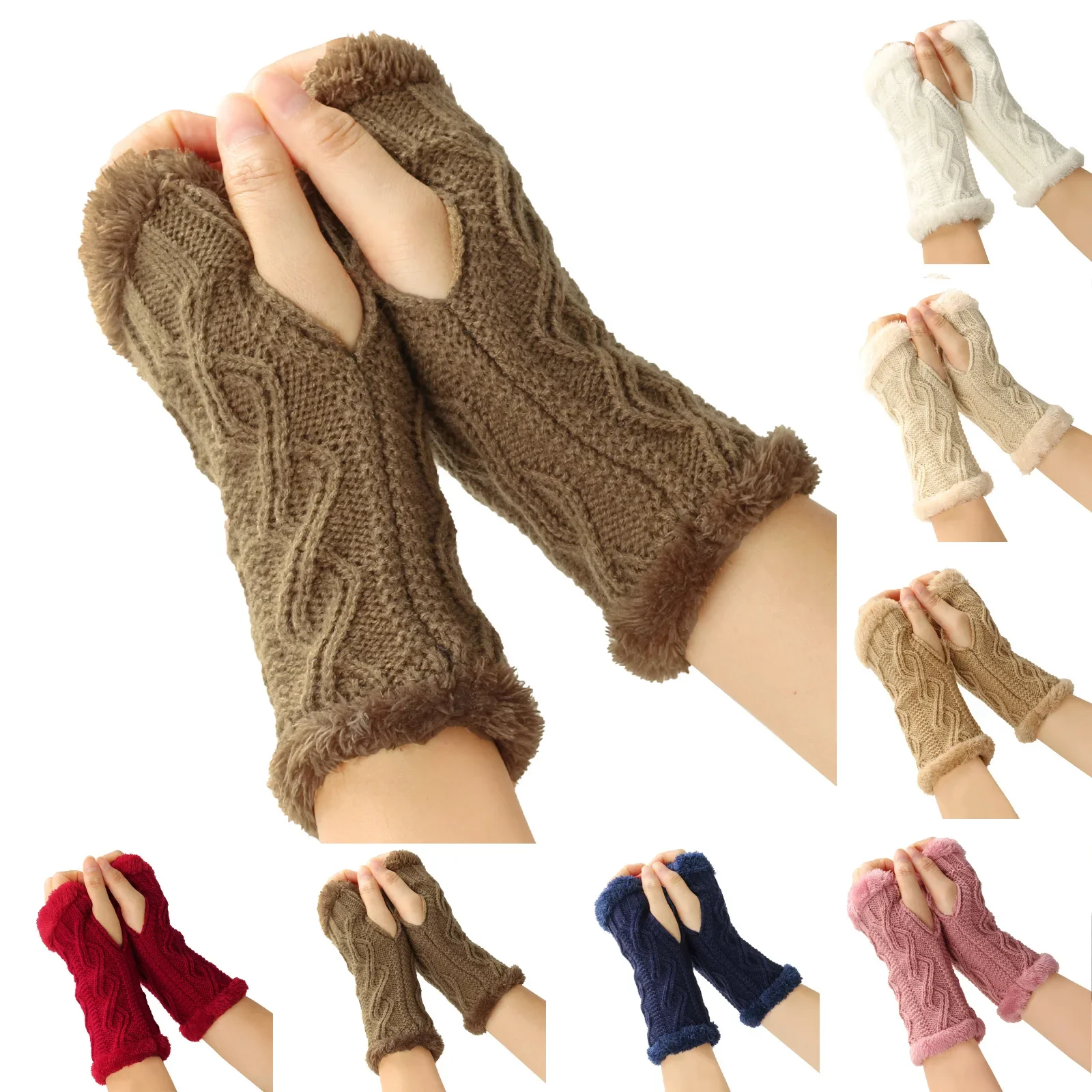 Fleece Thickened Gloves Cropped Winter Warm Fur Gloves Acrylic Velvet Mittens for Women Girls Knitted Fingerless Plush Sleeves