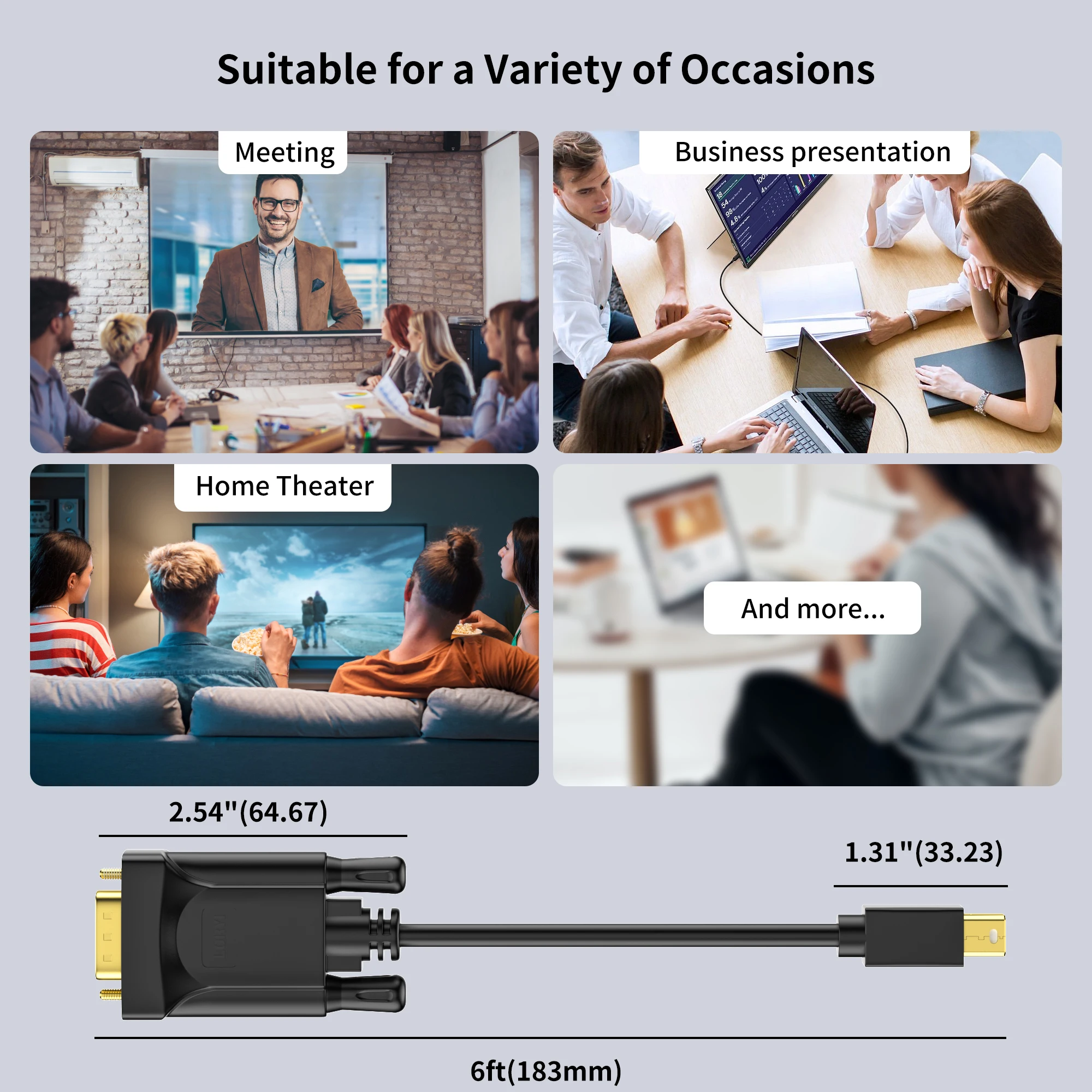 LORYI Mini DisplayPort to VGA 6 Feet Cable 1080P 60Hz MDP TO VGA Cable (Thunderbolt 2 Compatible) Male To Male For PC TV  Imac