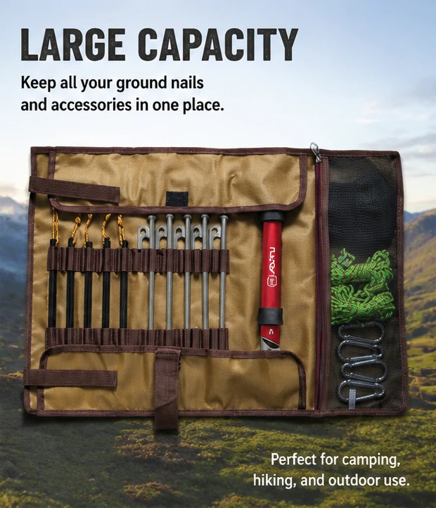 1680D Double Oxford Cloth Tent Stake Storage Bag Roll Up Camping Tool Organizer for Ground Nail Rope Hammer Outdoor Gear