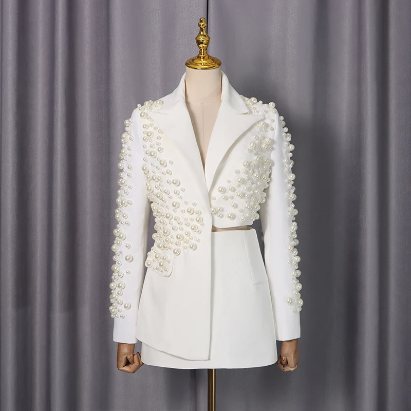 Vgh conjunto de duas peças feminino estilo sexy gola entalhada manga longa retalhos peals irregular superior cintura alta mini saias terno feminino