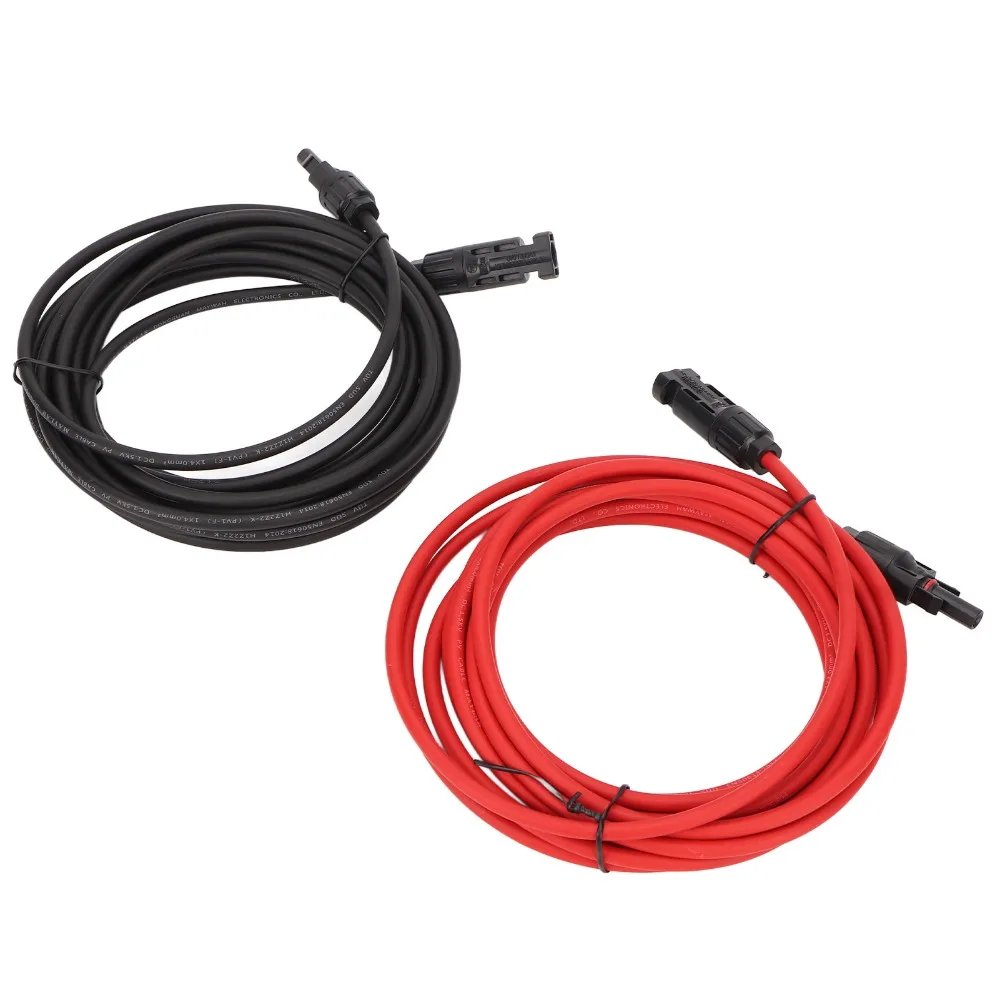 

1 пара проводов для солнечной панели 12AWG 4 мм2, черный и красный кабель для фотоэлектрической системы, удлинительный кабель для солнечного адаптера, солнечная вилка