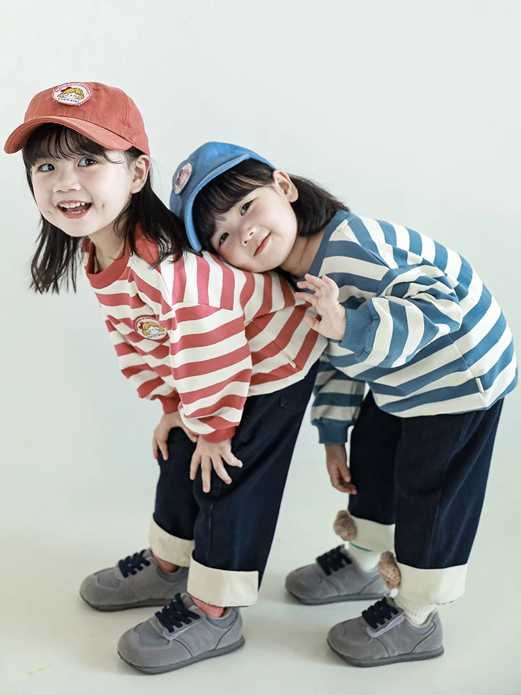 Children's Jeans Autumn New Baby Girs Wide-Leg Pants Contrast Color Stitching All-Match Trousers