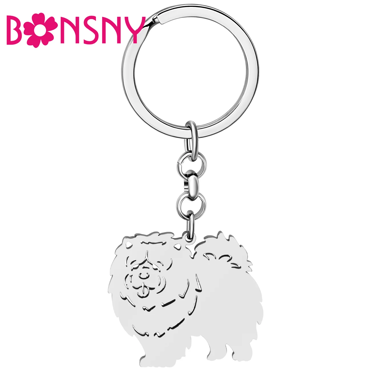 Bonsny Stainless Steel Sweet Chow Chow Dog Keychains Chubby Doggy Key Ring For Women Ladies Bag Wallet Puppy Key Chain