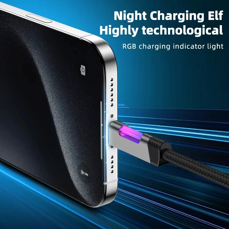 NNBILI جديد 100 واط 6A كابل شحن سريع USB نوع C كابل شحن مع RGB المحيطة ضوء USB C الحبل لسامسونج Xiaomi هواوي 1 متر/2 متر #2