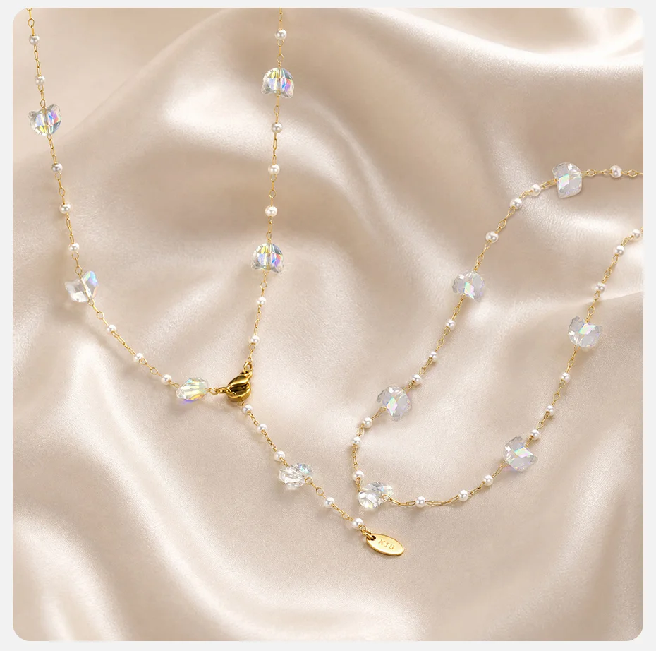 Vnox Exquisite Halskette mit weißen Katzenanhängern für Damen, Edelstahl, vergoldet, Y-förmige Halskette mit Imitationsperlen, Schichtschmuck – Detail 6