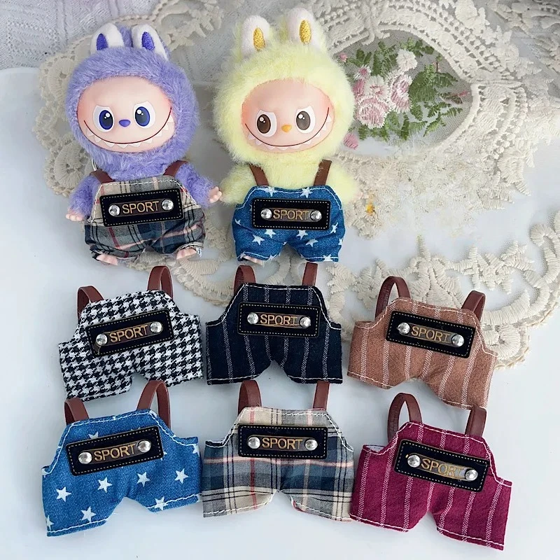 10.5 cm Labubu 4.0 Mini Pop Gestreepte Overalls Outfit Set Speelse Dagelijkse Kleding Ropa Labubu Pop Accessoires Kerstcadeau