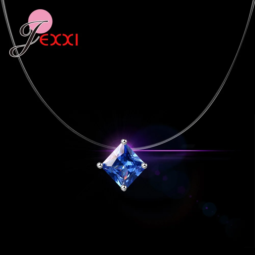 أعلى جودة الهندسة قلادة قلادة 925 فضة 4 مخلب مكعب الزركون مجوهرات واضح خيط صنارة الصيد المختنق 8 اللون