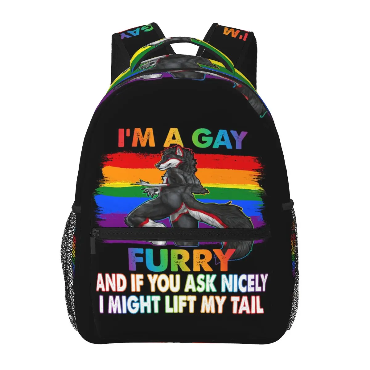 Gay Furry Pride Month Rainbow Fox And Dog Pattern Backpacks Boys Girls Bookbag Students School Bag Cartoon Rucksack Shoulder Bag