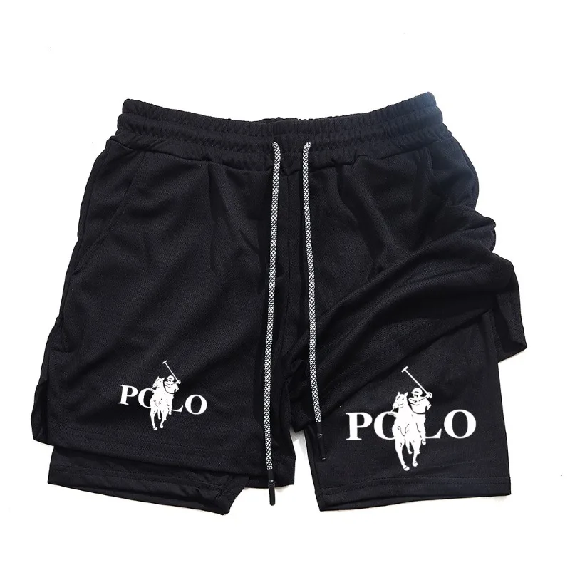 

Мужские двухслойные шорты 2-в-1 для бега и фитнеса 2026 года, дышащие быстросохнущие шорты с карманом для телефона и кольцом для полотенца