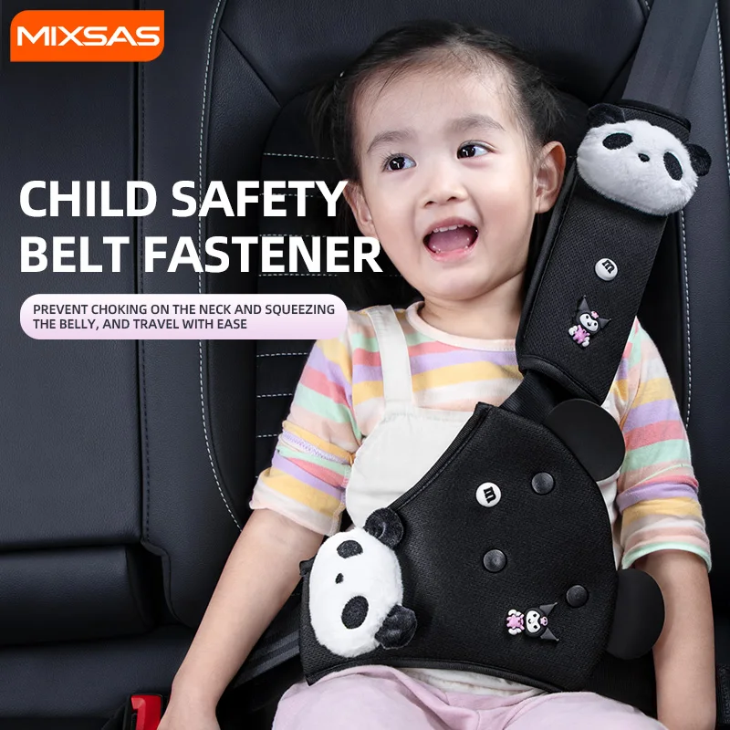 

MIXSAS Kids Car Safery Belt Covers Shoulder Abdomen Adjustment Protection Pad Cute Anti-Neck Abdomen Seatbelt Limiter Holder Kit