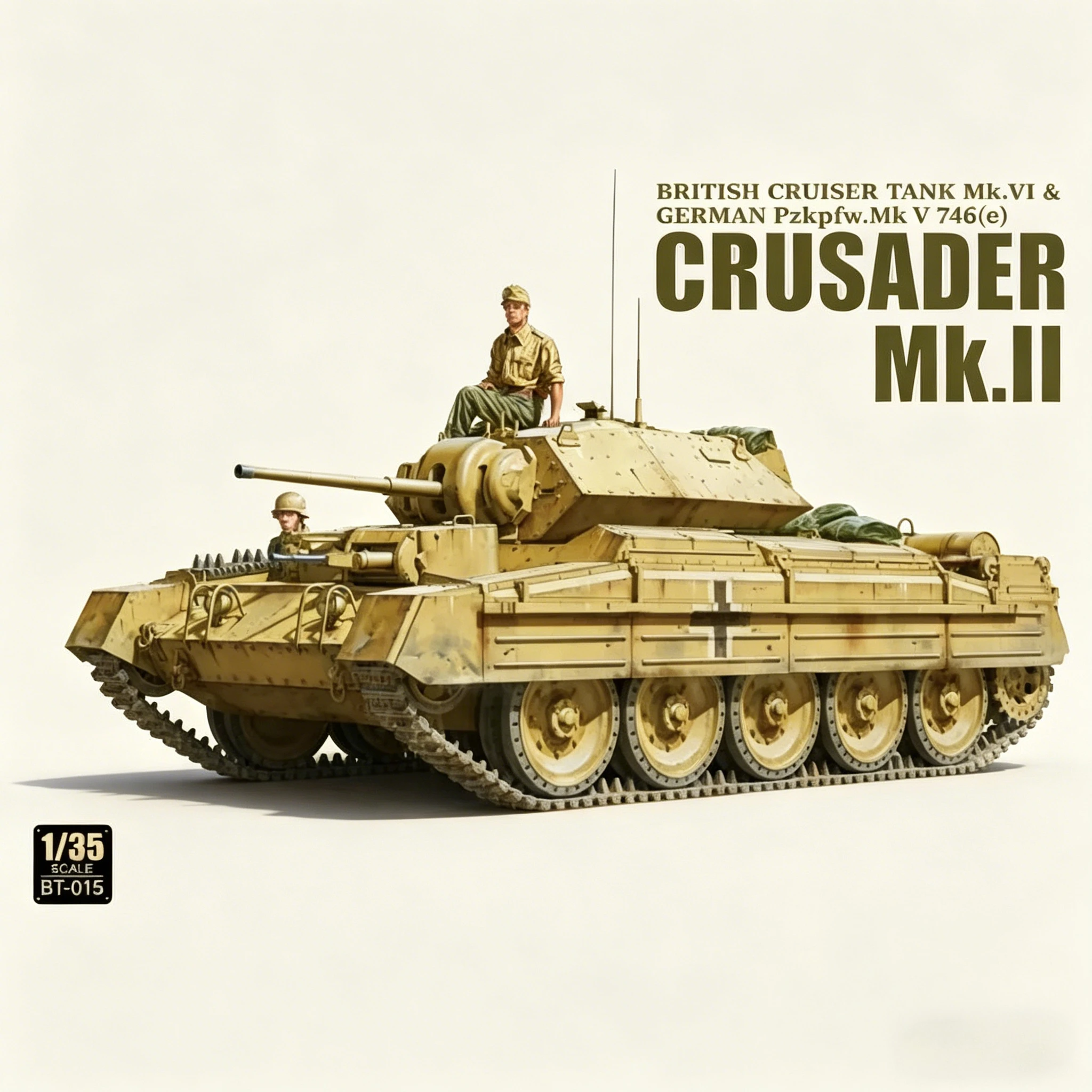 

Пластиковый масштабный модельный набор 1/35 BT-015 Crusader Mk. Британский танк-круизер MK.VI и немецкий танк Pzkpfw.Mk V746 (e)