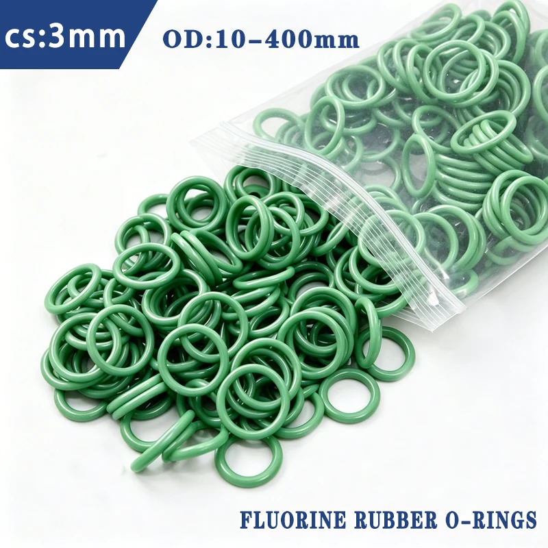 1pcs CS 3mm OD10/11/12/13-400mm FKM O-ring Sealing Gasket Insulation Oil Resistant High Temperature Resistant Fluororubber Green