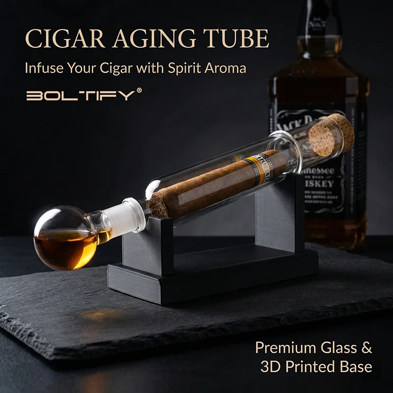 Glass Cigar Humidor Aroma Diffuser Tube Kit with Hygrometer, Flavor Infusion, Borosilicate Glass Construction, Built-in Stand