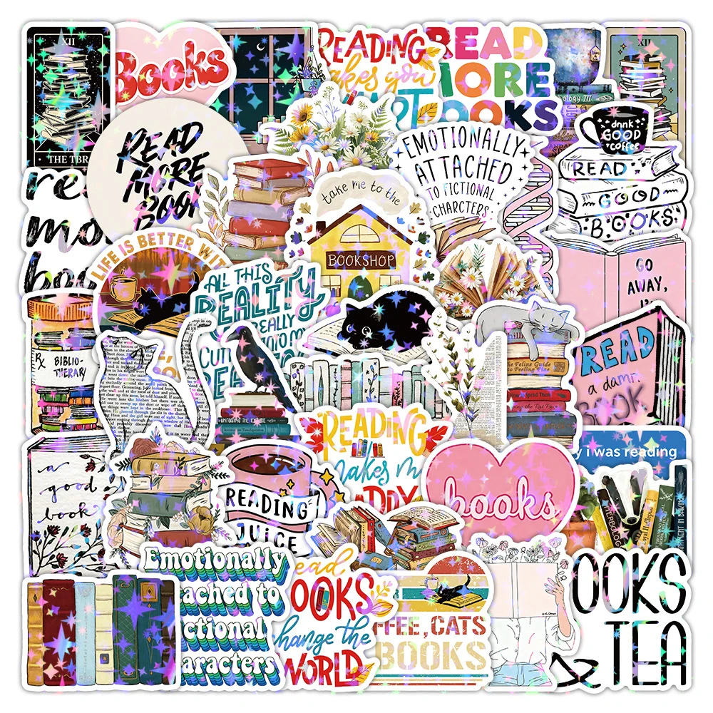 

10/30/50/100pcs Holographic Style Cartoon Reading Stickers Funny Creative Graffiti Decals DIY Scrapbook Laptop Suitcase Sticker