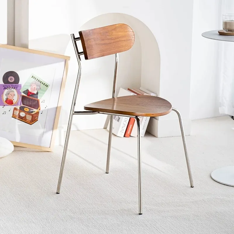 Designer Simple Dining Chairs Home Dining Room Study Nordic Ironwork Retro Backrest Chairs Modern Solid Wood Dining Chairs Silla
