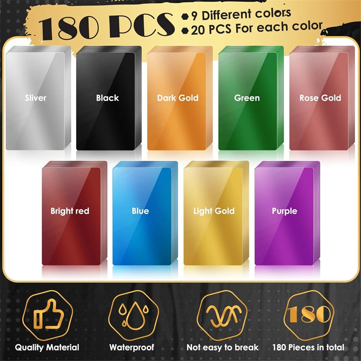 

AS63 180 Pcs Metal Engraving Blanks Colorful Aluminum Sheet Laser Engraving Business Card Engraving DIY Gift Cards B