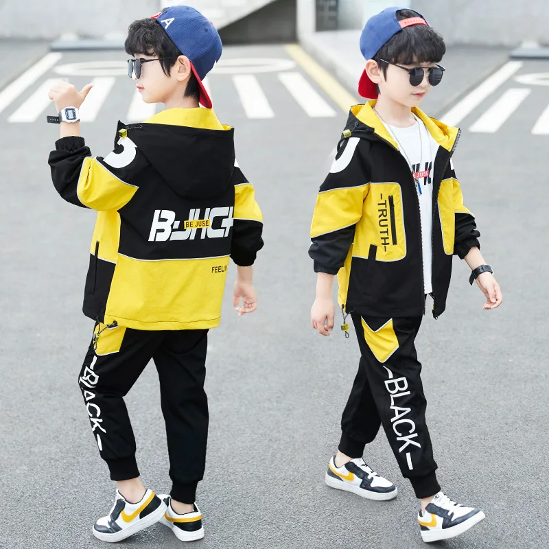 2026 spring winter children Boy Clothes Teenager tracksuit letters Hooded Top jacket + splicing Ankle-tie Pant 4 8 10 11 12 year
