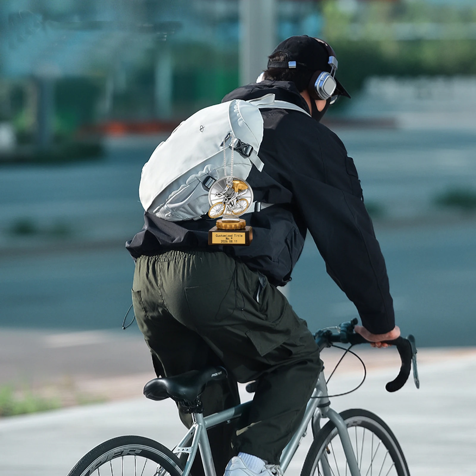 

Customized Cycling Trophy Shape Bag Charms Personalized Car Mirror Hanging Accessories Diy Purse Charms for Cycling Athletes