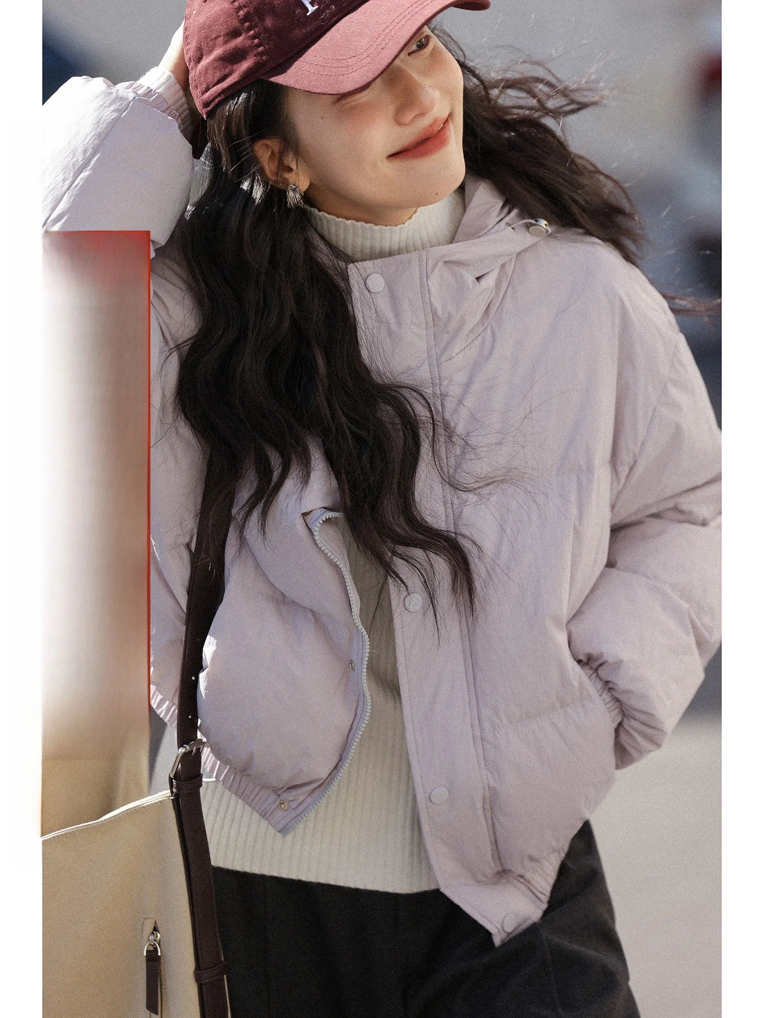 

Lightweight ort Puffer Jaet Women's Purple Du down Hooded Coat Winter Korean Sle Casual Loose Fit Warm Outerwear