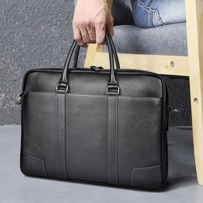 Fashion Men Handbag Top Layer Cowhide Men Computer Bag Luxury Business Travel Large Capacity Cowhide Briefcase