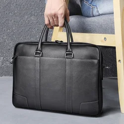 Fashion Men Handbag Top Layer Cowhide Men Computer Bag Luxury Business Travel Large Capacity Cowhide Briefcase