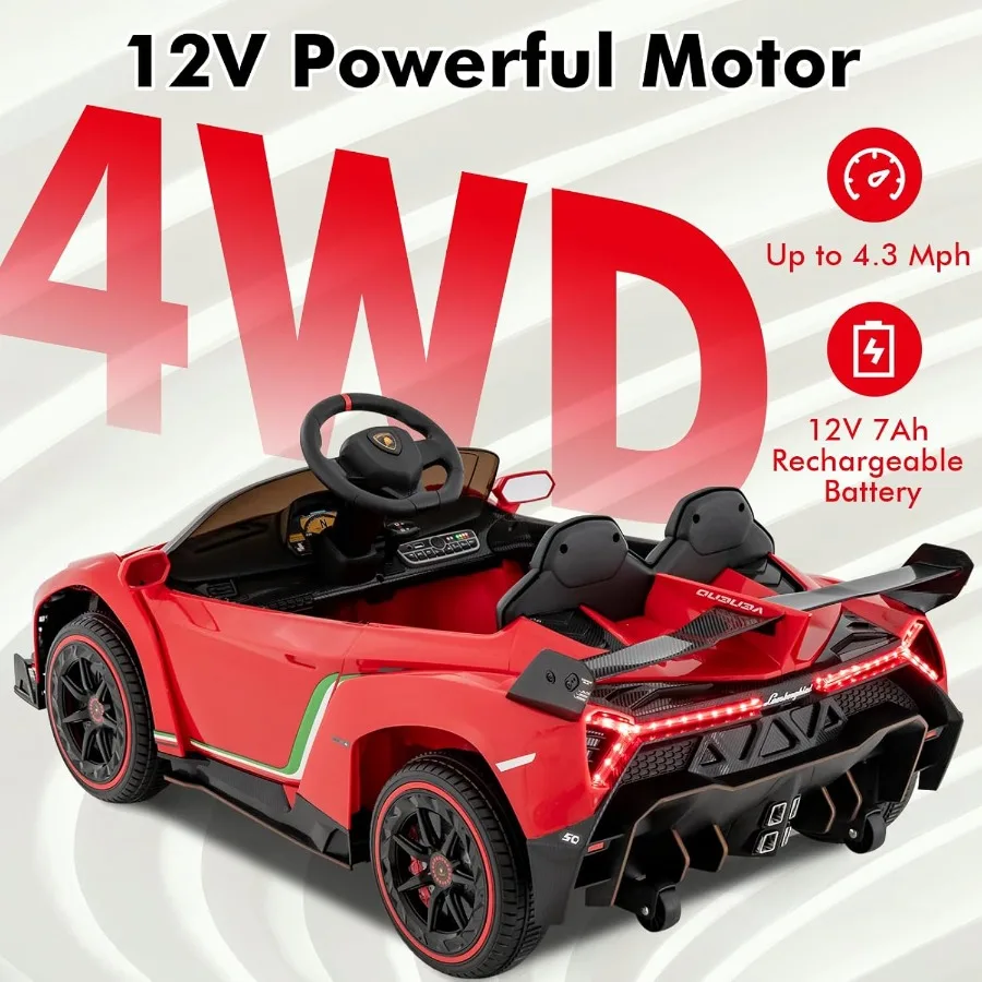 Auto per bambini a 2 posti, veicolo elettrico con licenza 12V 4WD con porte idrauliche, modalità dondolo, velocità regolabili, controllo remoto