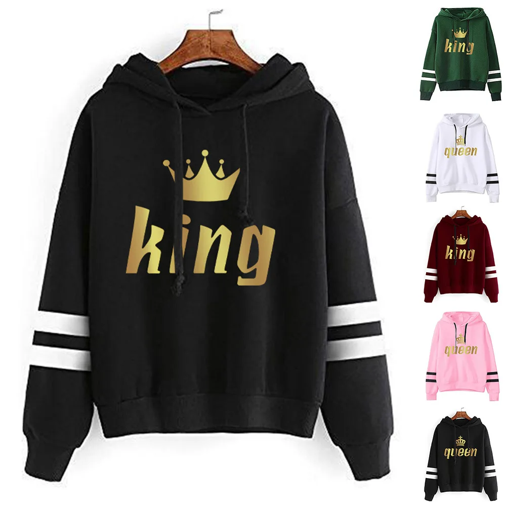 

2025hoodie Autumn/Winter King Queen Print Striped Sweatshirt Unisex Pullover Jacket for Men Women