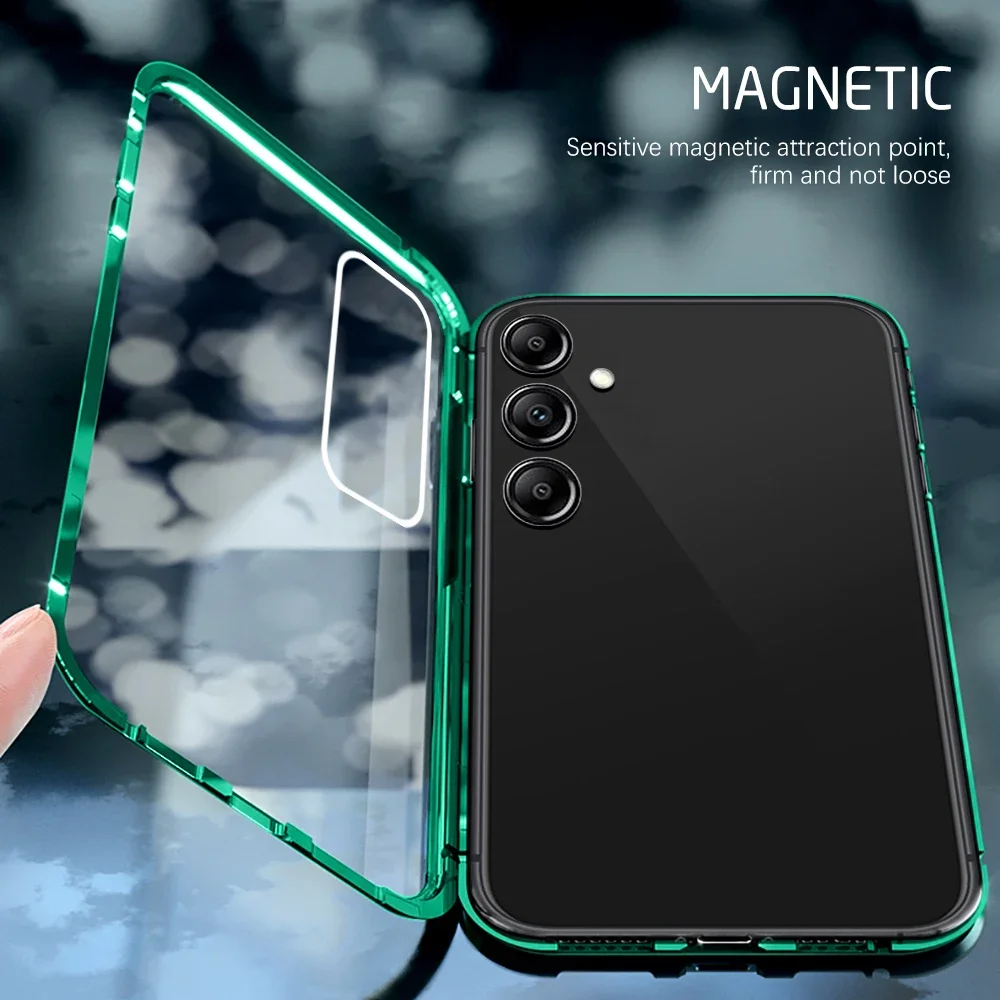 360° Metal Magnetic Attraction Flip Case For Samsung Galaxy A55 5G Double-Side Tempered Glass Protect Coque SamsungA55 A 55 2024