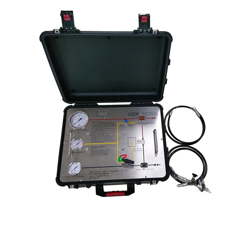 

Hot Sale USUN Model:GB40-OL-F Portable Air Driven Oxygen Gas Booster Pump Unit with Aircraft Box and Hoses for Diving