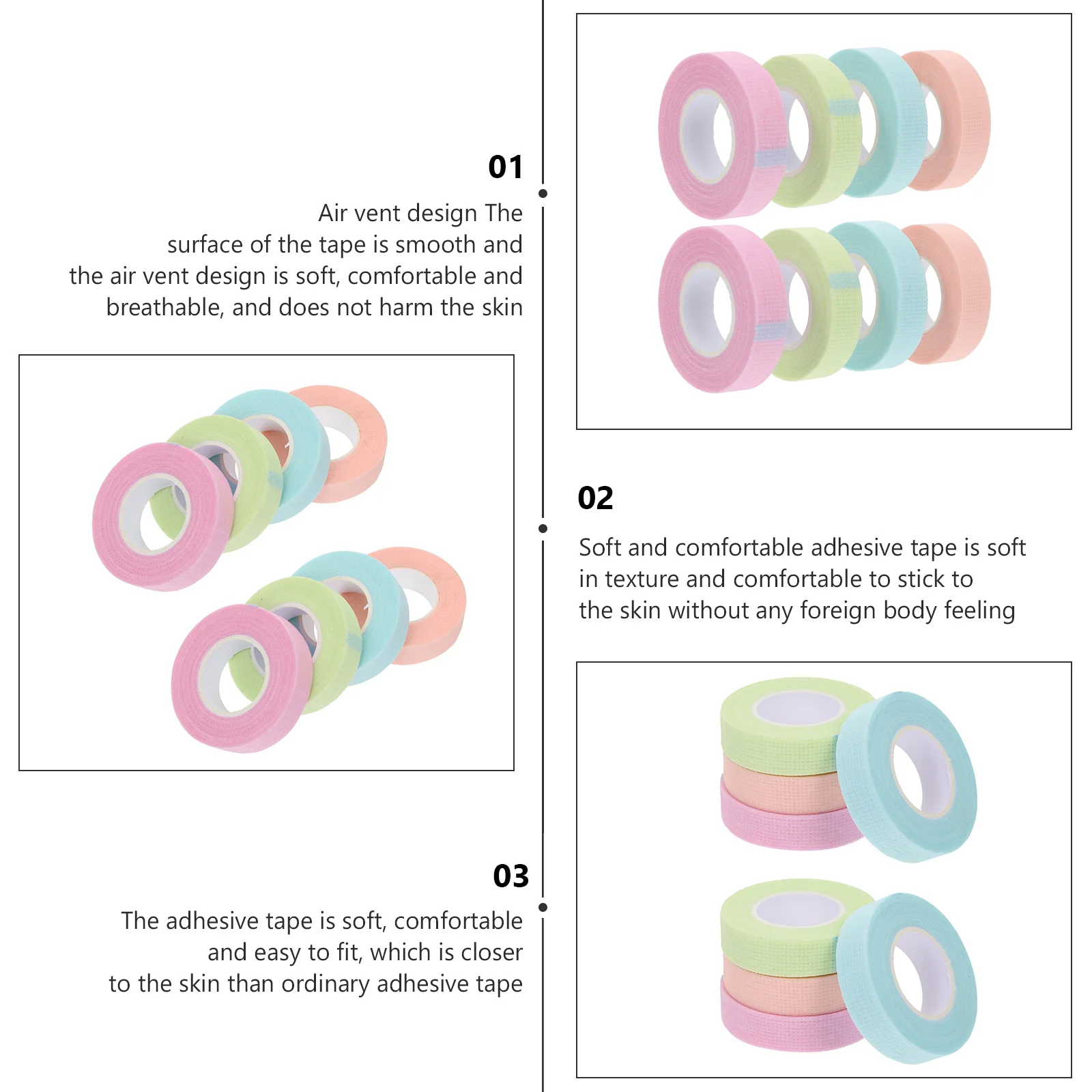 8 rollos de extensiones de pestañas desechables no tejidas, accesorios de belleza para ojos ligeros y elásticos para extensiones de pestañas de Spa y