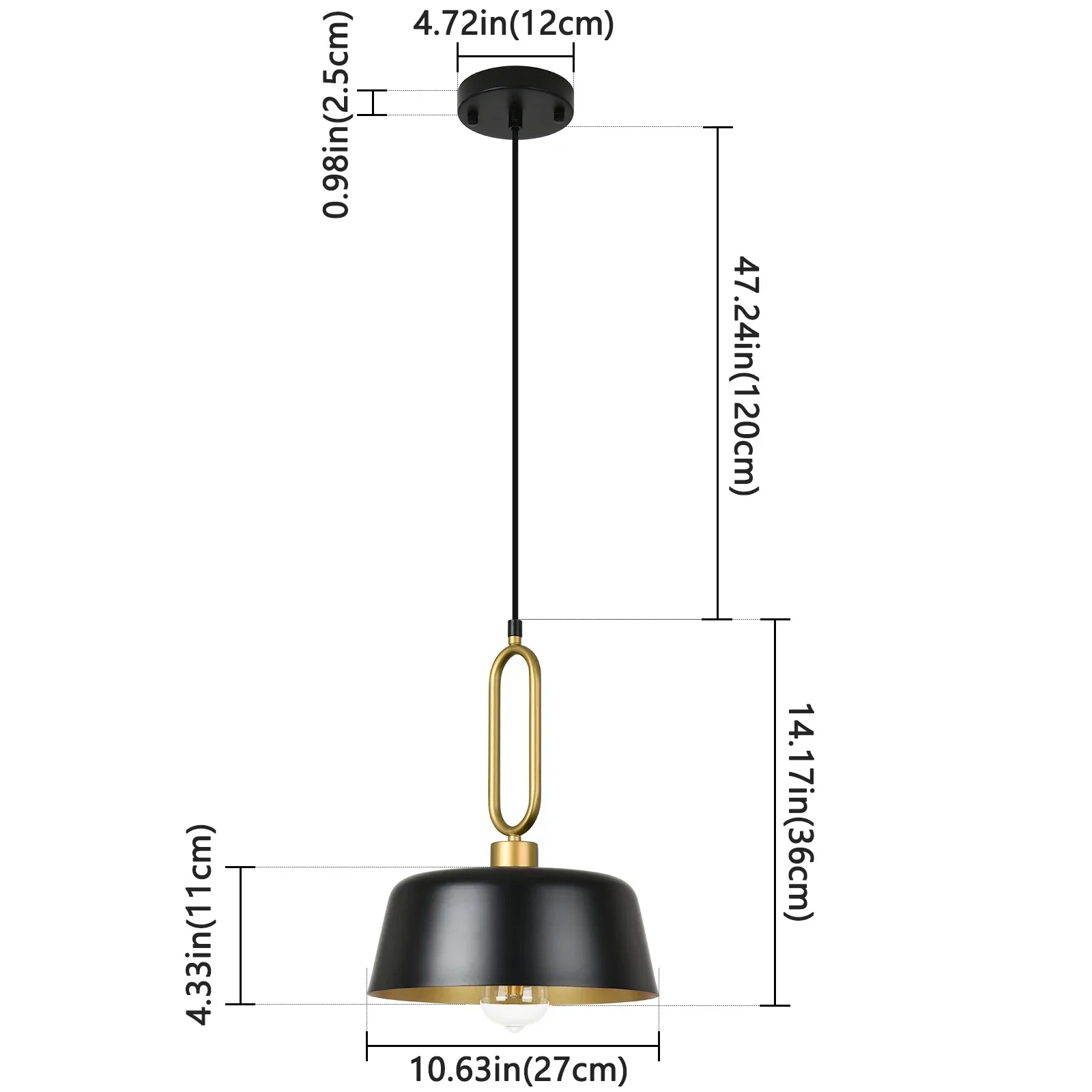 Modern Pendant Light,Pendant Lamp with Metal Shade, Black Industrial Pendant Hanging Lighting for Kitchen Island, Dining Room