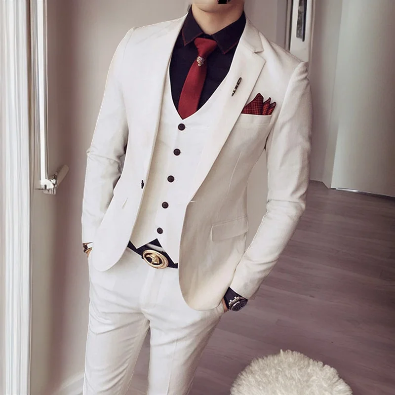 

Slim Fit Business Men's Suits for Wedding 3 Piece Groom Tuxedo with Vest Pants Prom Fashion Suit Jacket 2023