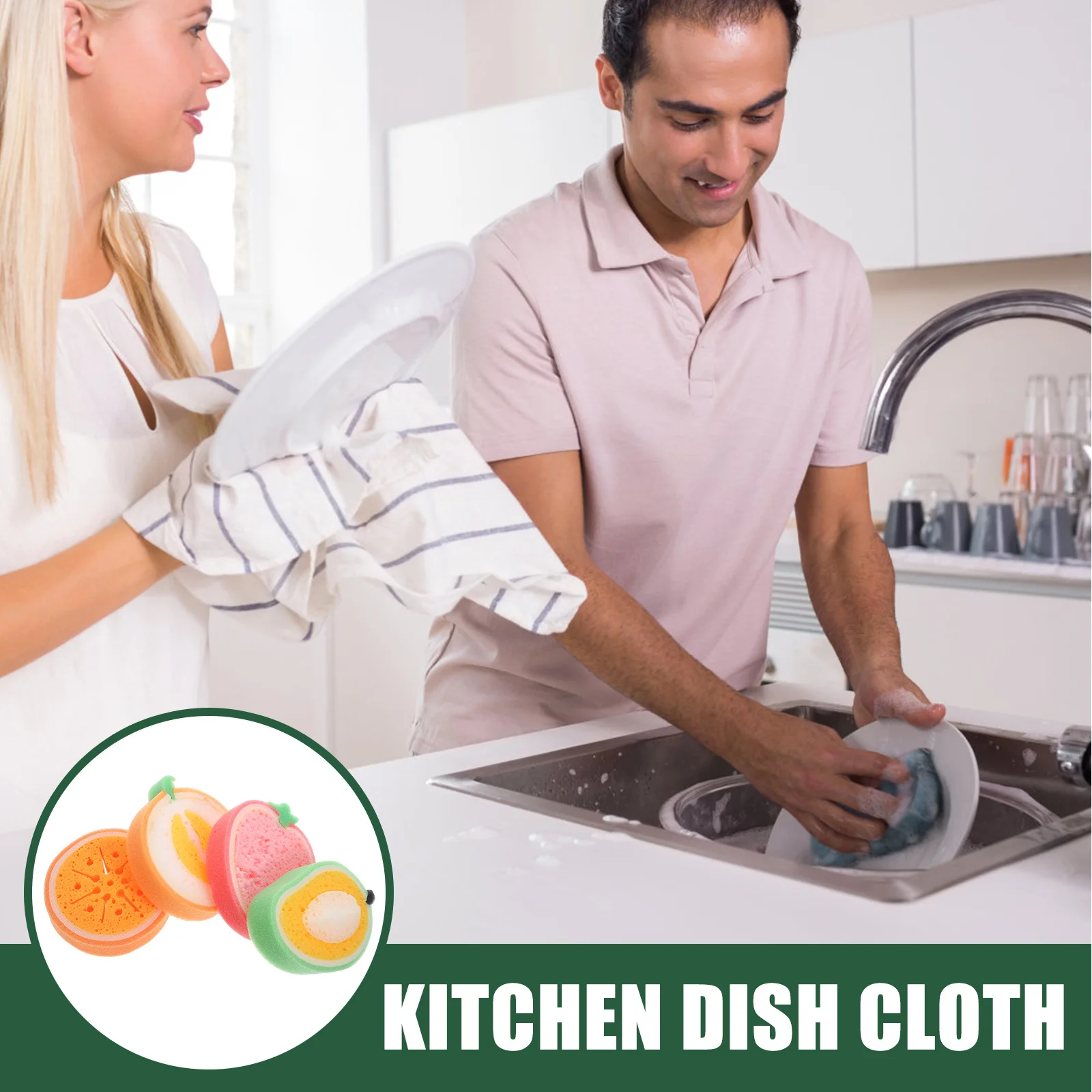 

4Pcs Creative Kitchen Scrub Sponge Thickened Cleaning Sponge Household Multi-Function Dishwashing Accessory