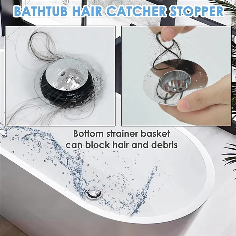 ABSE-Bathtub Drain Stopper, -Up Tub Drain Hair Catcher, Bath Tub Drain Plug And Cover For Drain Hole, For Lift And Turn