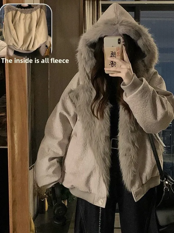 

Женское зимнее хлопковое пальто больших размеров Faionable Cloud Velvet с капюшоном, теплое удобное корейское пальто с вышивкой