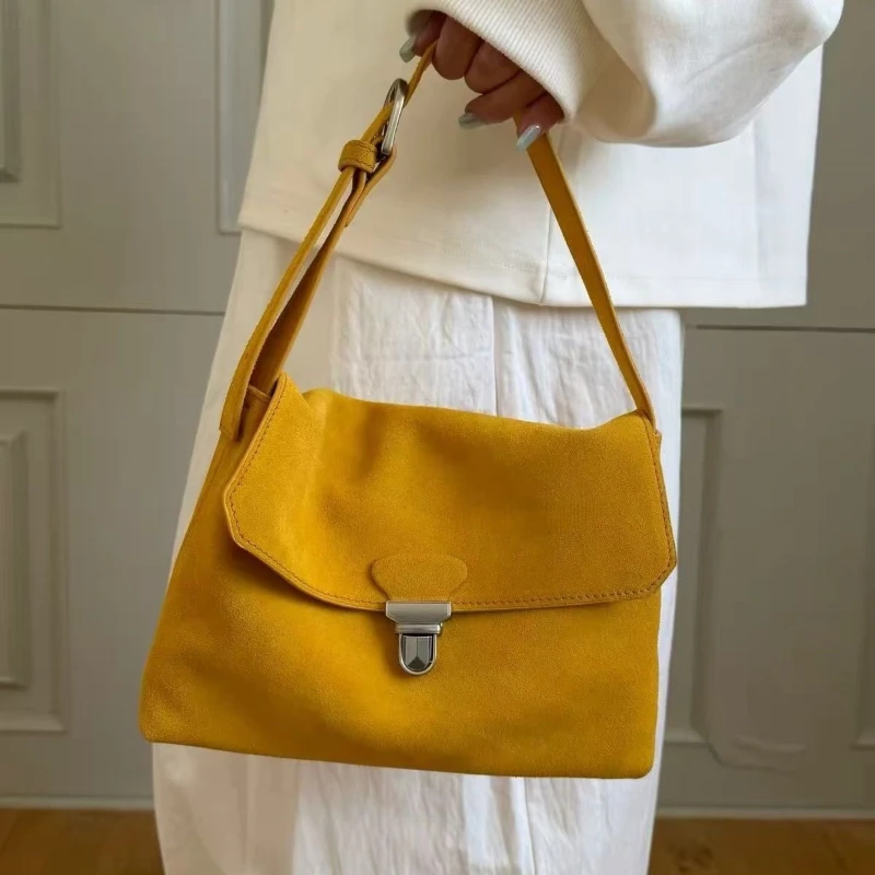 Blue Red Yellow Brown Suede Flap Crossbody Bag Casual Soft Small Shoulder Hobo Handbag Purse Phone Commuter Work For Women Girls