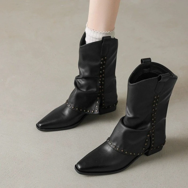 

Elegant Women Ankle Boots Pointed Toe Heeled Shoes Trend Chunky Winter New Chelsea Fashion Snow Boots 2025 Dress Party Botas
