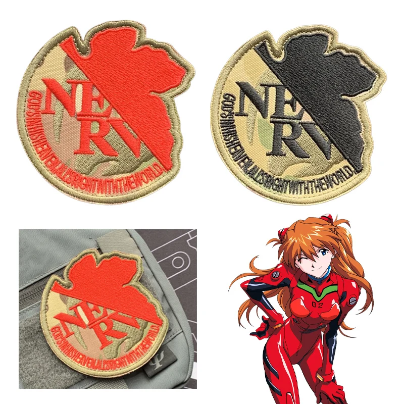 Parches EVANGELION NERV para ropa, parche autoadhesivo de Velcro para Cosplay, parches bordados de Anime en ropa, telas con apliques DIY