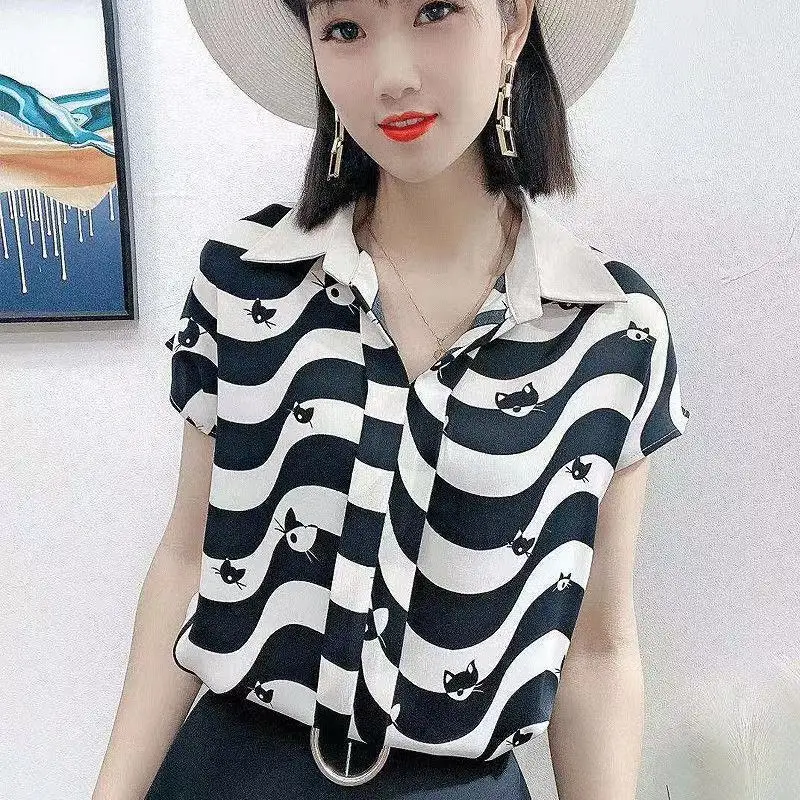 Fashion Printed Spliced Batwing Sleeve Striped Blouse Women's Clothing 2024 Summer New Oversized Casual Pullovers Sweet Shirt