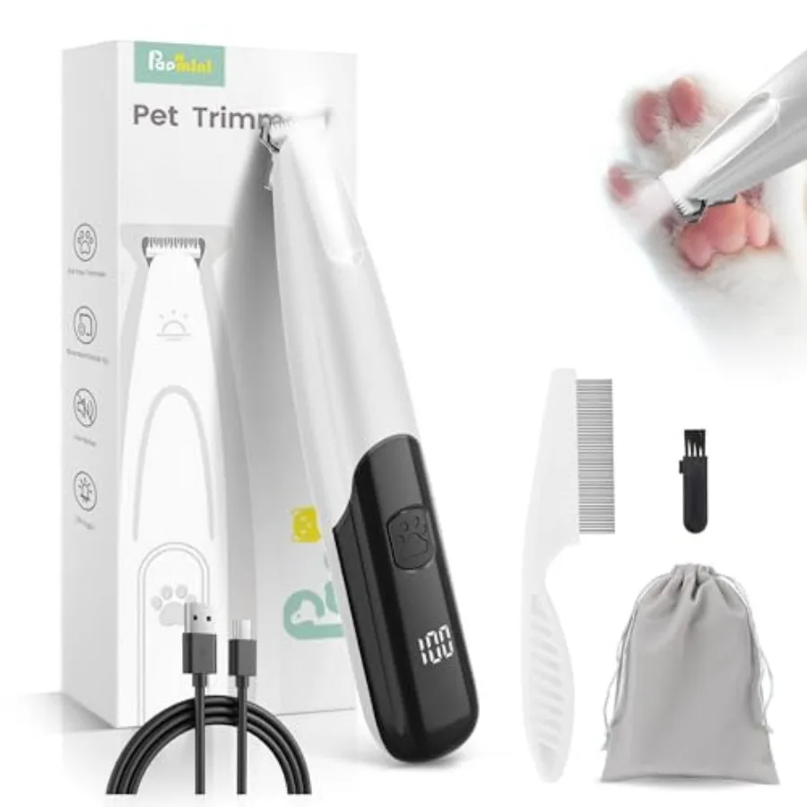 

Dog Paw Trimmer with LED Light, 35dB Low Noise Paw Trimmers for Dog's Feet, 2 Speed Safety Electric Dog Clippers for Grooming,